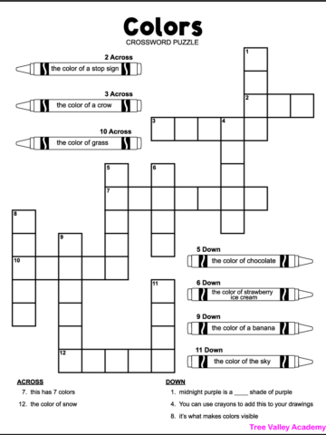 44 Crossword Puzzles For Kids Tree Valley Academy