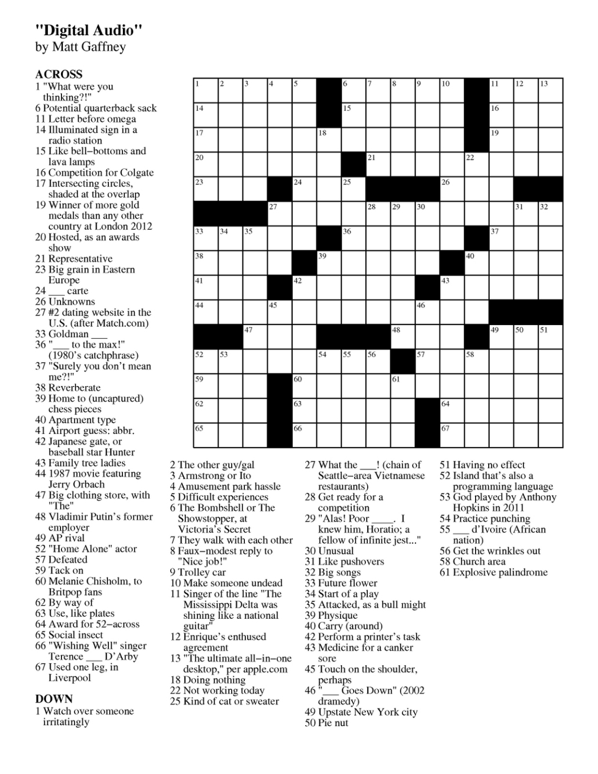 Daily Printable Universal Crossword Printable Crossword Puzzles James