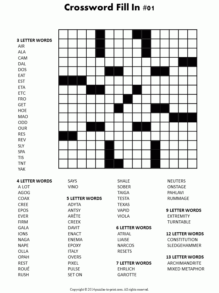 Fill In Crossword Puzzles Printable