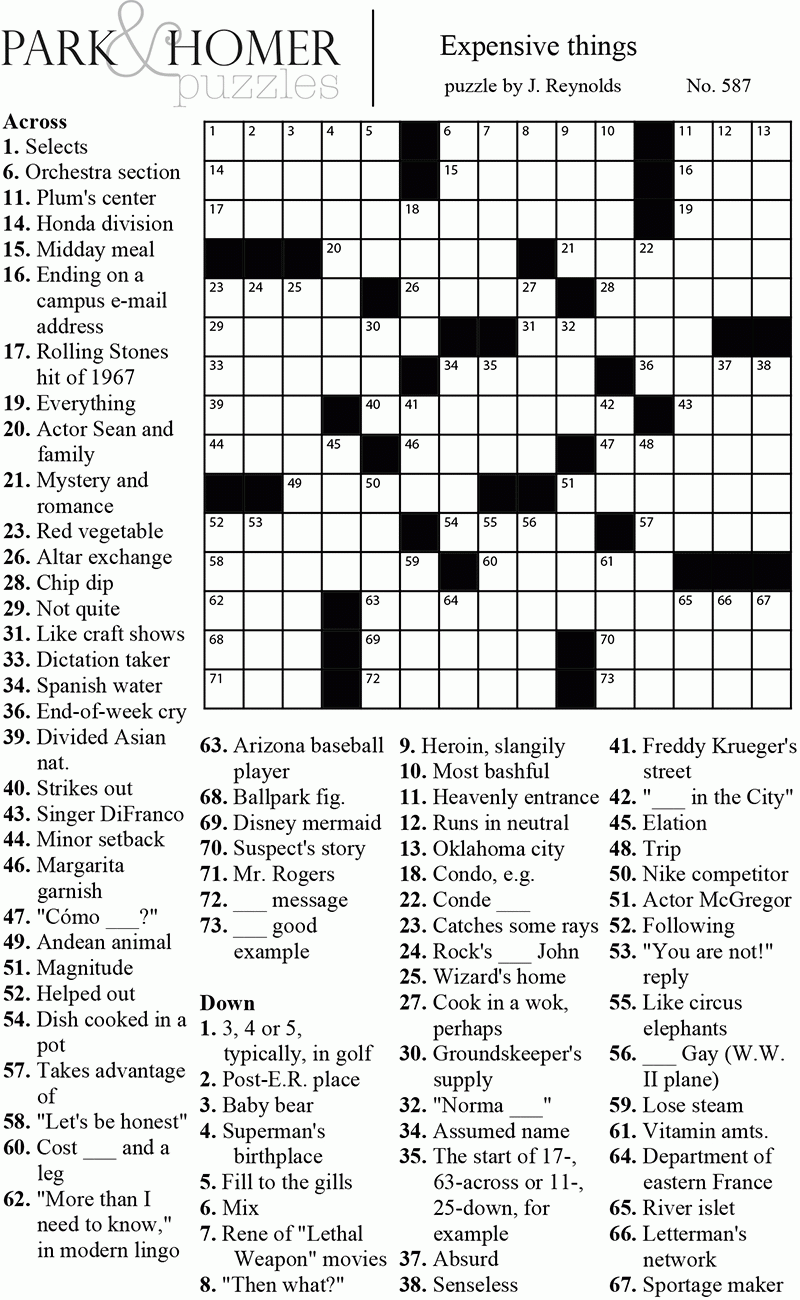 Free Printable Easy Crosswords