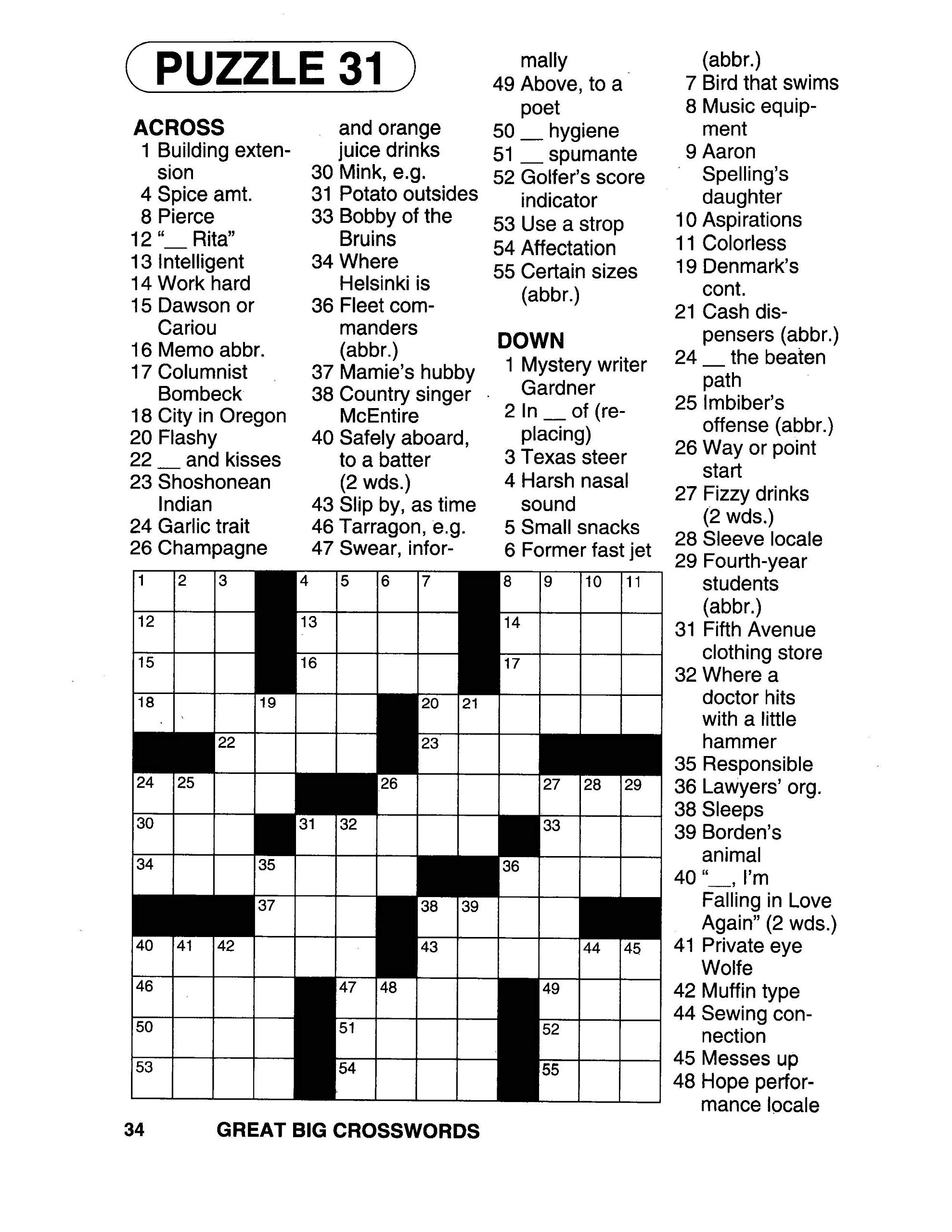 Free Printable Large Print Crossword Puzzles