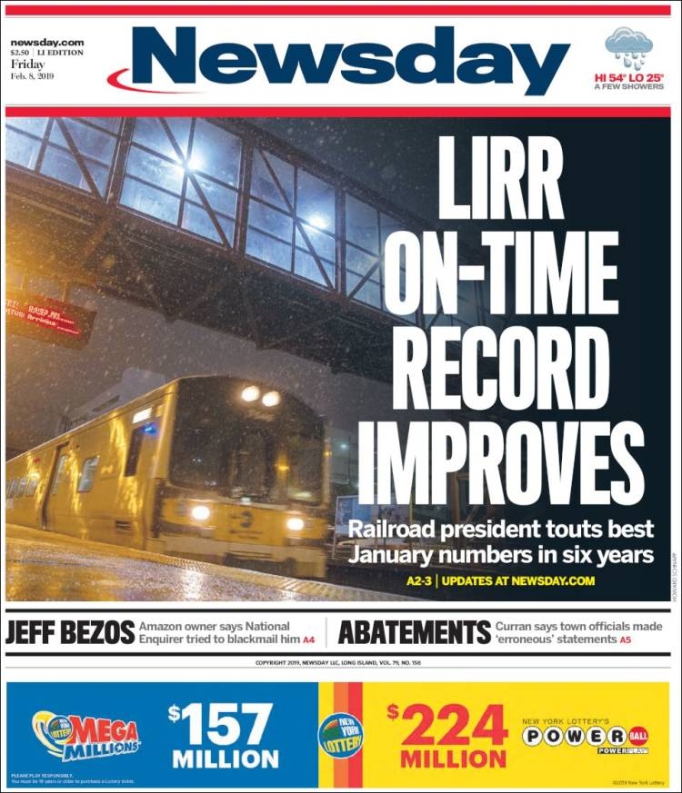 Newspaper Newsday USA Newspapers In USA Friday 39 s Edition February