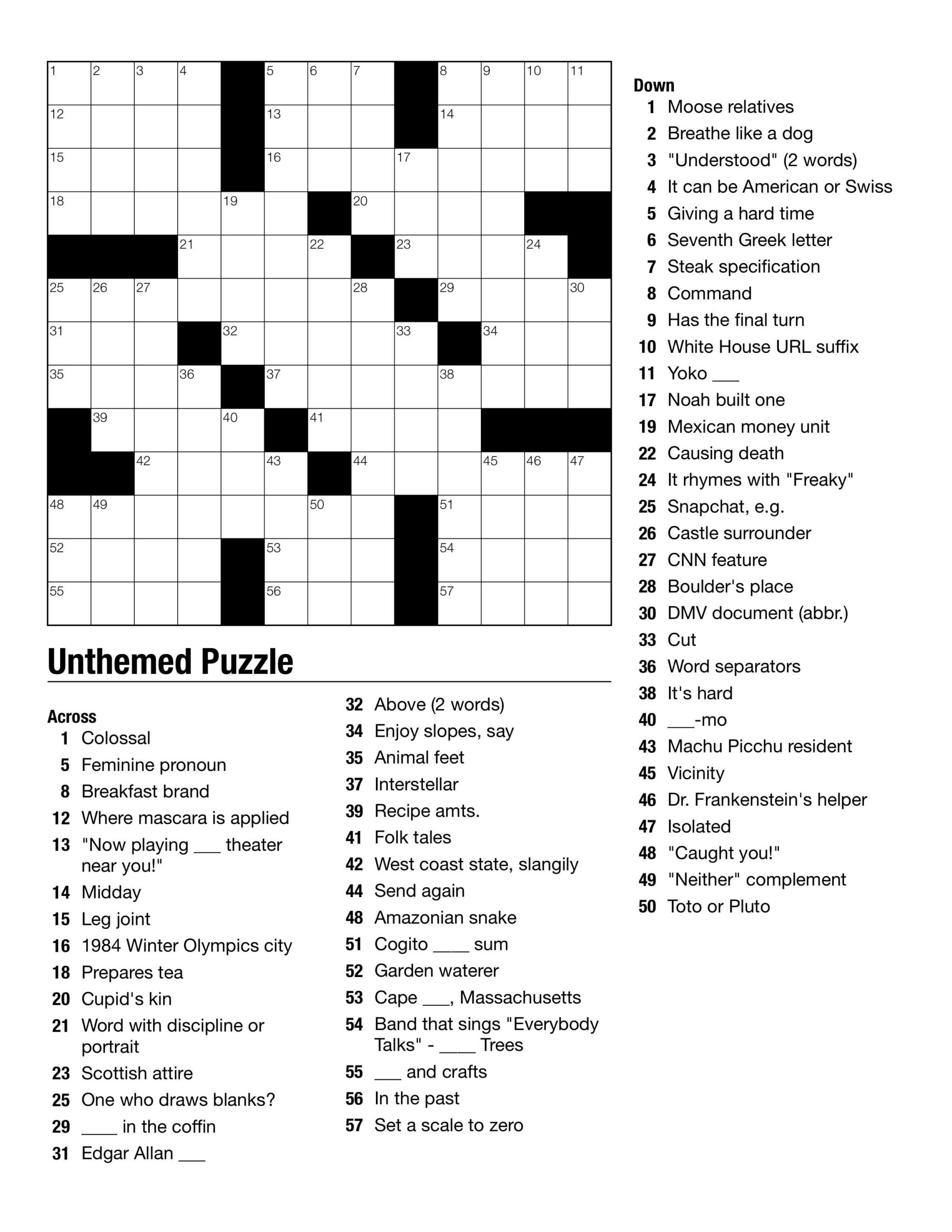 Printable Crosswords And Answers