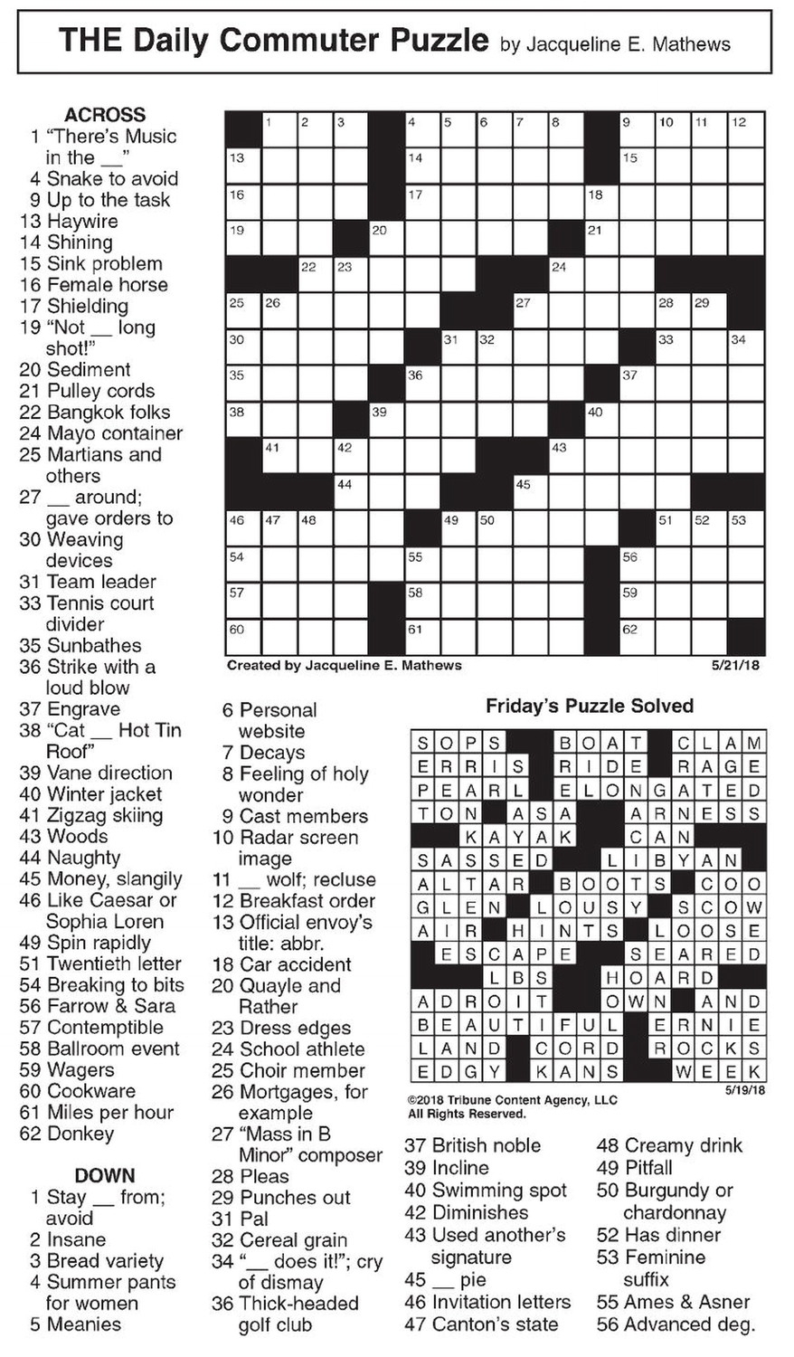 Printable Daily Commuter Crossword