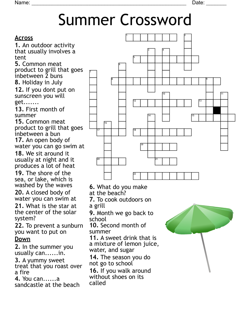 Summer Crossword Puzzle Free Printable FREE Printable A Z
