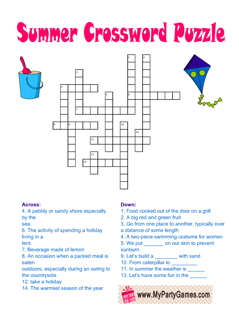Summer Crossword Puzzle Printable Free Crossword Puzzles Printable