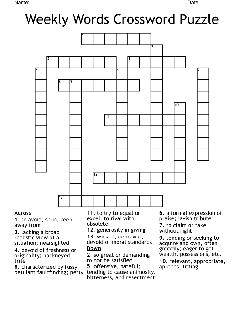 Weekly Words Crossword Puzzle WordMint